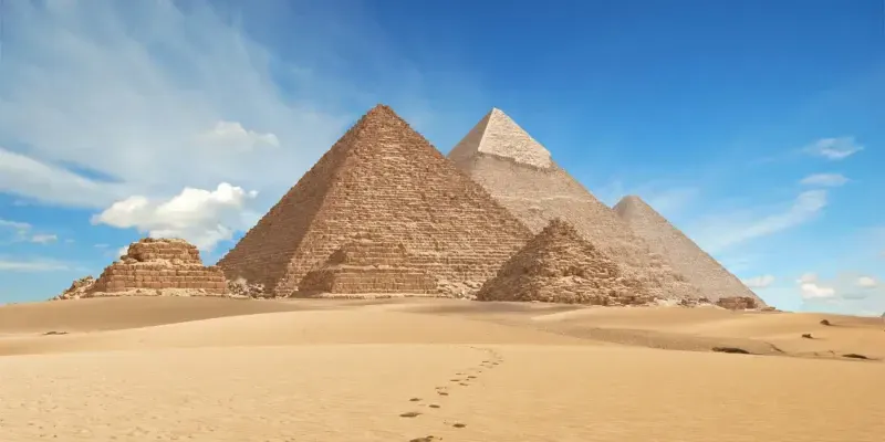 Giza Pyramids from the panoramic viewpoint — achievable in a Cairo airport layover